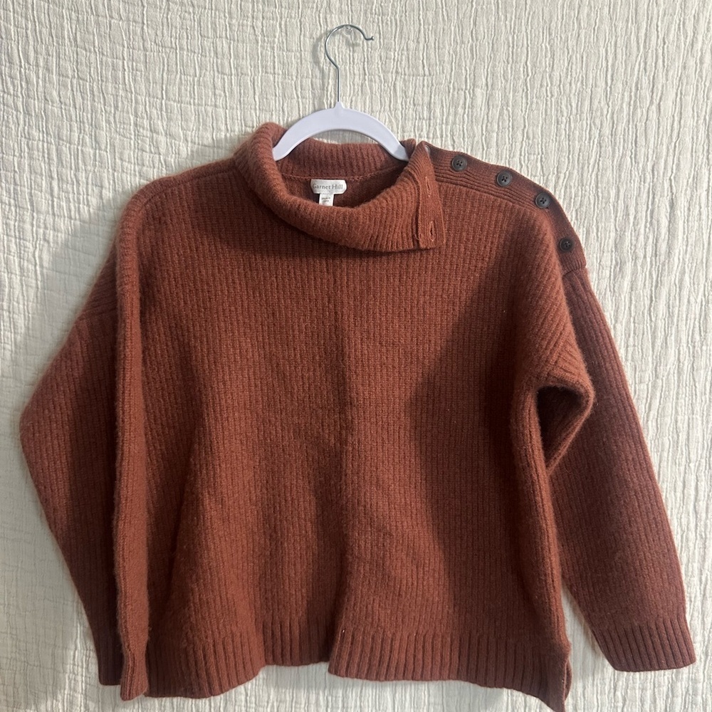 Garnet Hill Recycled-Cashmere Button Turtleneck Sweater Sz XL